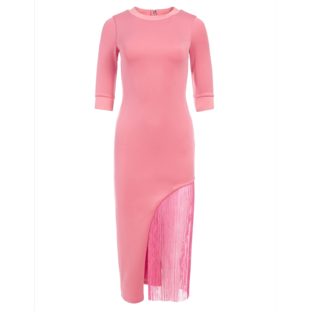ALICE +OLIVIA ASYMMETRICAL FRINGE MIDI DRESS SIZE 0 - Picture 6 of 16